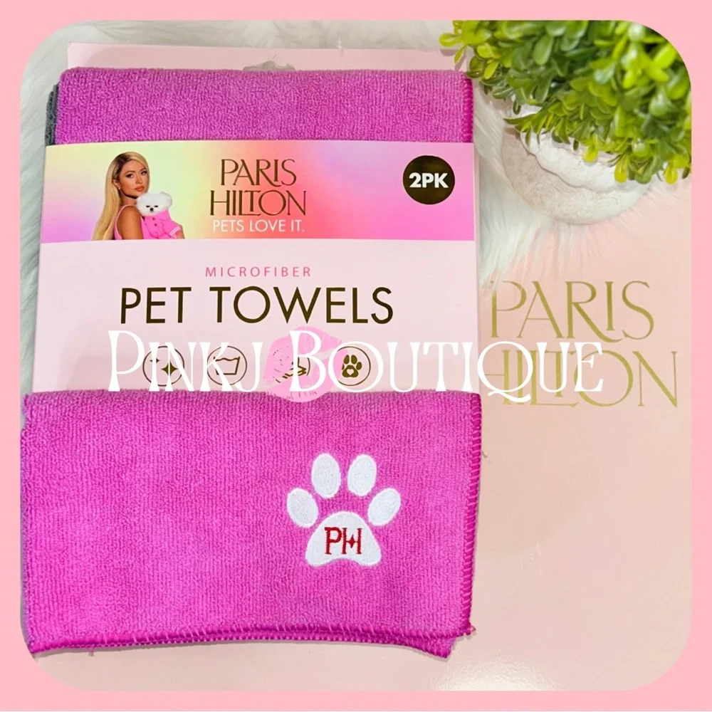 🎉HP!💗🐾2PK {Paris Hilton} Cute Paws Pink Microfiber {Pet Towels} Love It Set!
